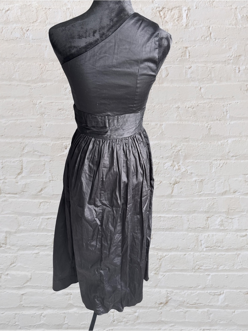 One-Shoulder Black Satin Cocktail Dress - Picture 2 of 6